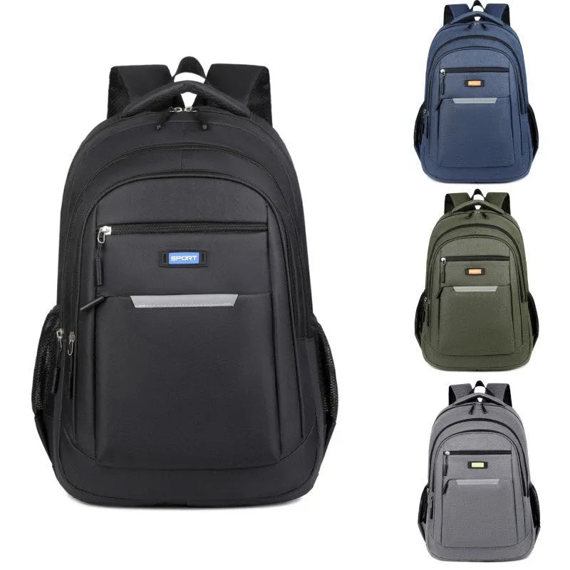 Men's casual Oxford cloth backpack in black, blue, gray, or green colour with breathable polyester lining