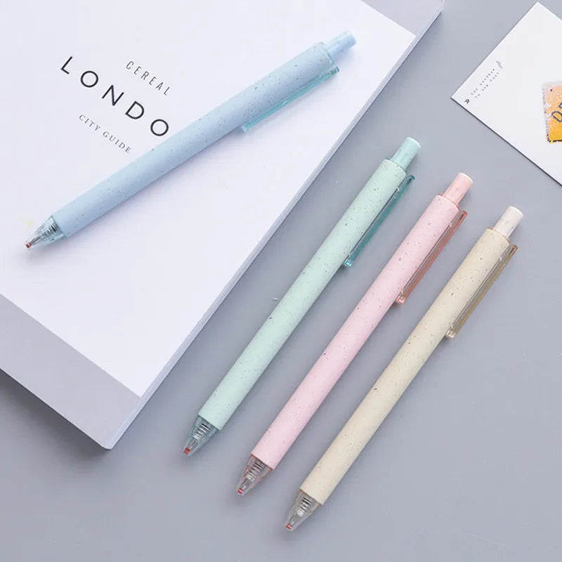 Set of 12 push-type 0.5mm gel pens in assorted colours with replaceable refills and quick-drying black ink