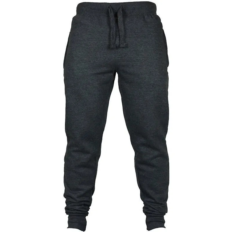 Men's solid colour fleece casual pants with drawstring waistband in loose fit.