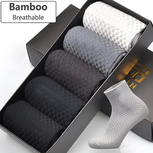 Men's bamboo fibre business socks in five neutral colours showing small square pattern