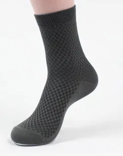 Men's bamboo fibre business socks in five neutral colours showing small square pattern