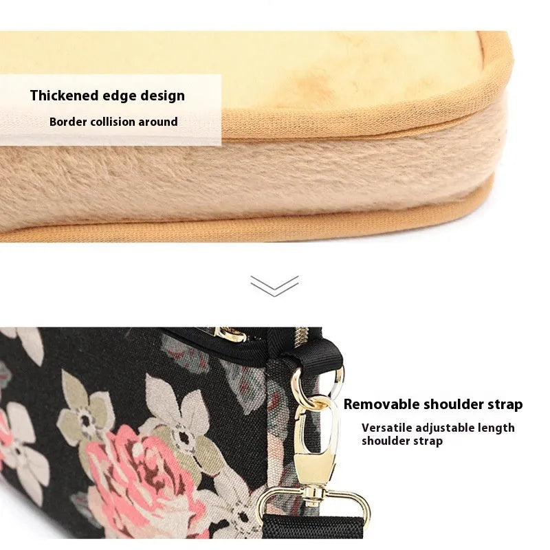 Canvas laptop sleeve shoulder bag 13-15 inch with striped print and plush lining
