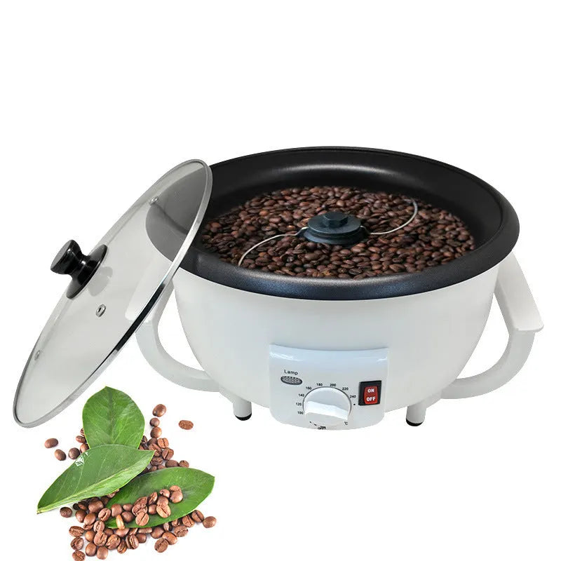 White oblate-shaped home coffee roasting machine with a 225mm base.