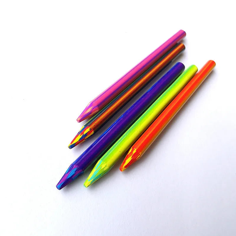 Five multicolour magic rainbow pencil leads in a tube, sized 5.6mm by 90mm for activity pens.
