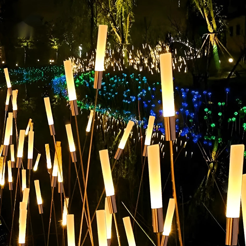 Solar outdoor LED lawn lamp in acrylic and hardware, 650mm to 1400mm models, with stainless steel wheat lamp option