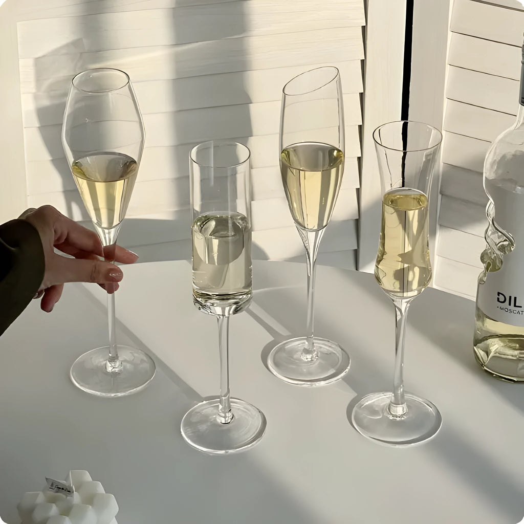 French design goblet champagne glass in crystal colour variations