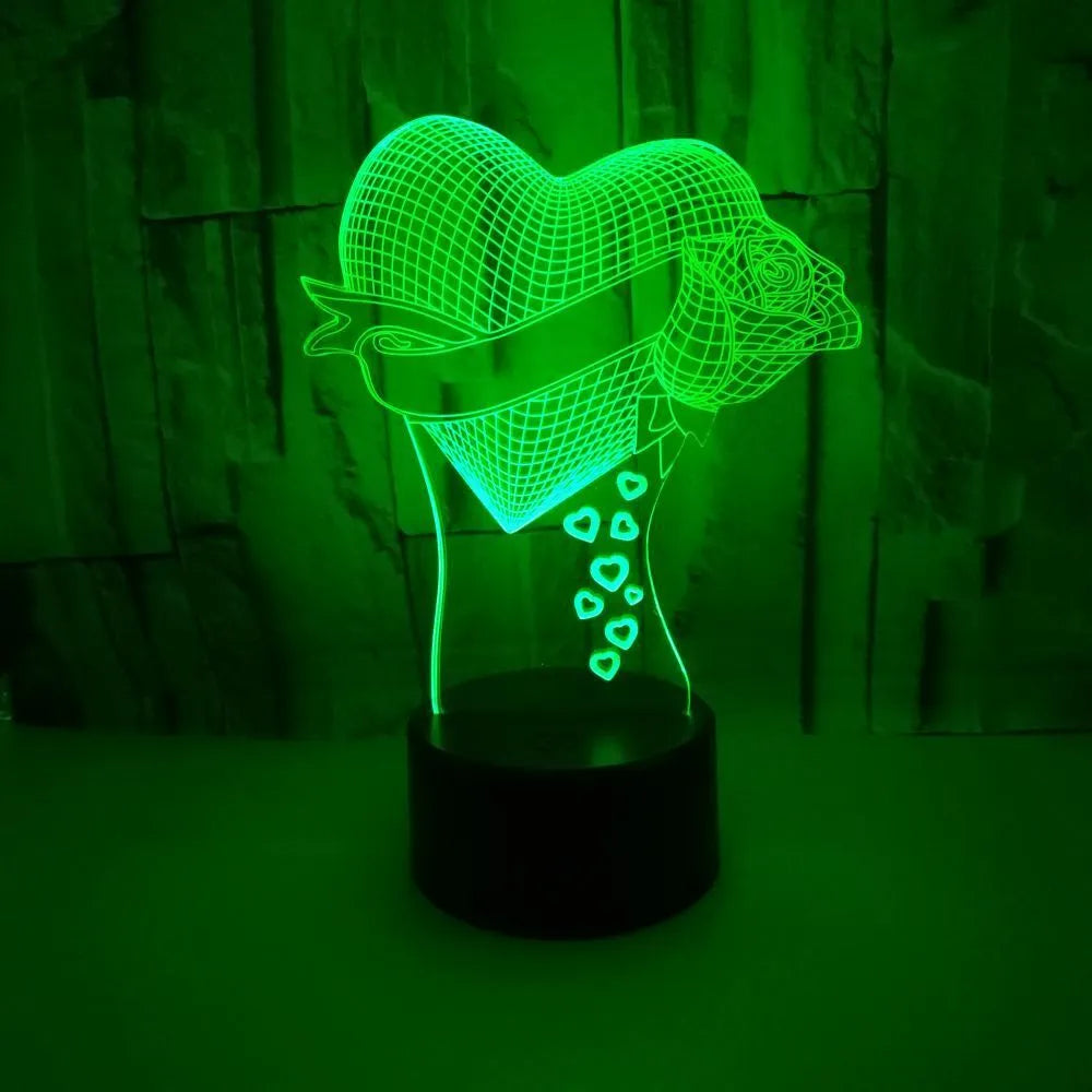 3D night light with acrylic panel and ABS base, seven colours, touch control, USB powered, 3W 5V