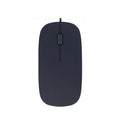 Ultra-thin wired mouse in mute black with USB cable and compact 110x58x21mm profile
