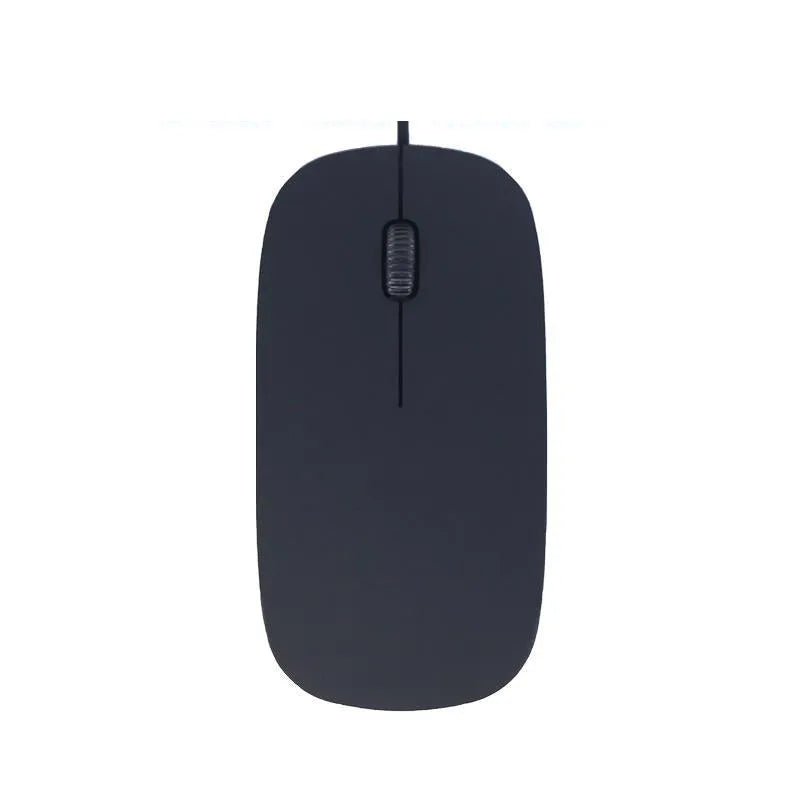 Ultra-thin wired mouse in mute black with USB cable and compact 110x58x21mm profile