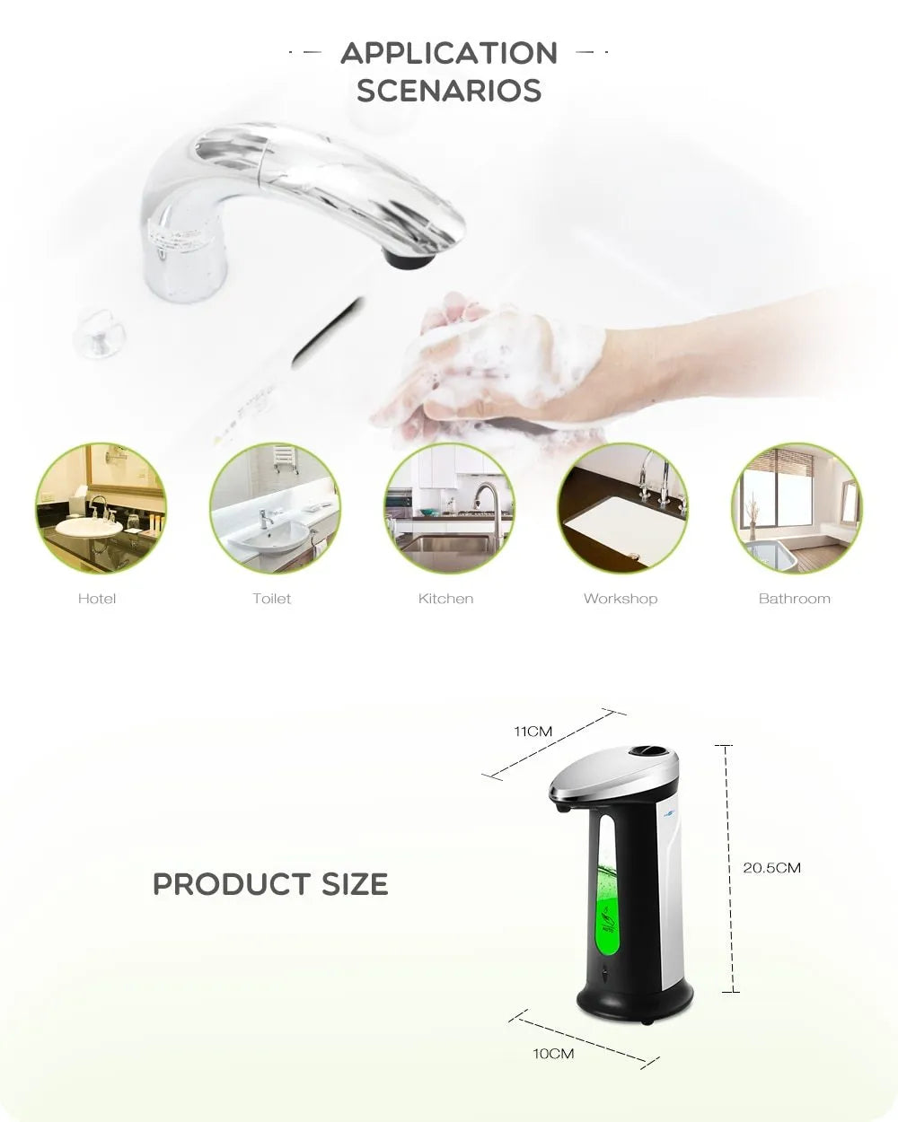 Automatic touchless soap dispenser, 400ml, ABS electroplated, 14.7 x 9 x 21.3cm, black