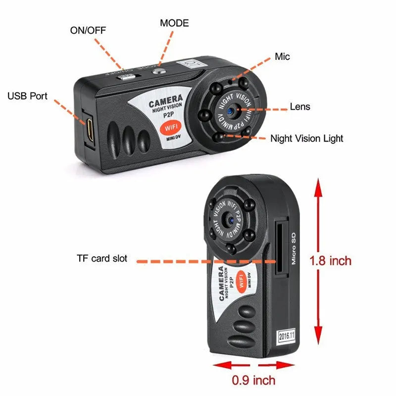 Black wifi remote camera with LCD screen showing 16x optical zoom and night vision capability