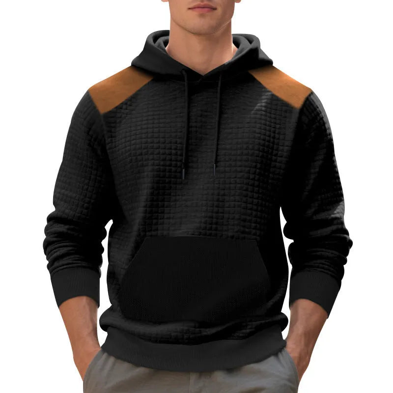 Men's leisure pullover jacquard multicolor hoodie with large pocket, loose fit, available in four colours