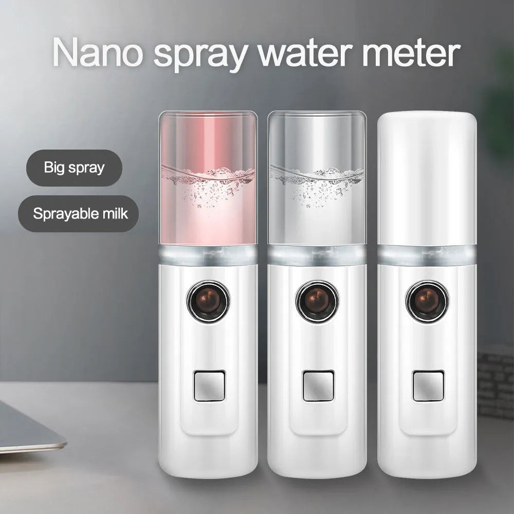 Pink nano portable facial humidifier with cold spray and USB charging, 28g lightweight design