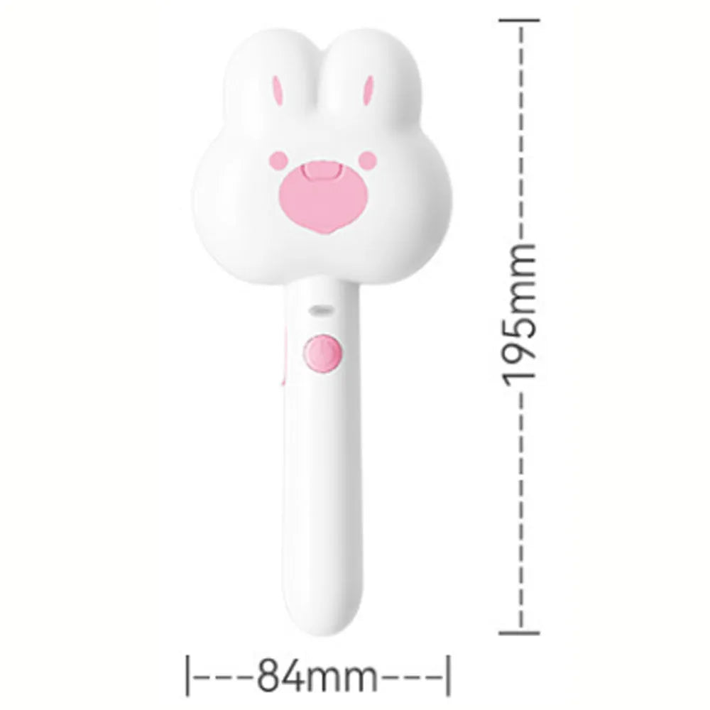 Cartoon design cat steam grooming brush with long handle and rounded bristles in green colour