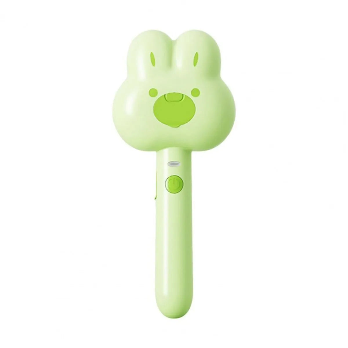 Cartoon design cat steam grooming brush with long handle and rounded bristles in green colour