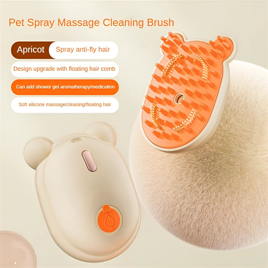 Rechargeable pet grooming brush with spray function in pink or yellow colour options