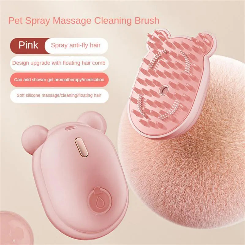 Rechargeable pet grooming brush with spray function in pink or yellow colour options