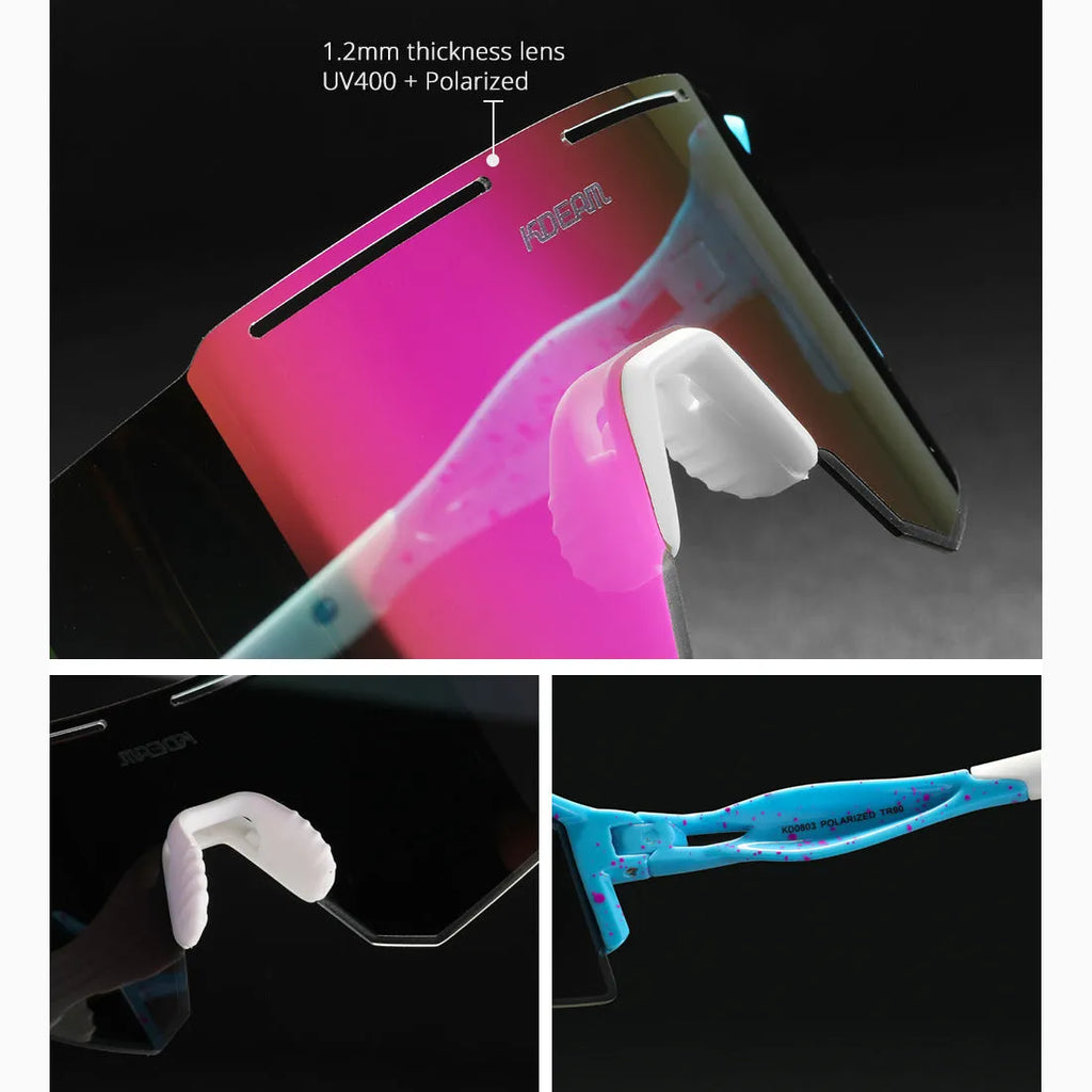 Polarised frameless cycling sunglasses with TR90 frame in multiple colour options for sports use