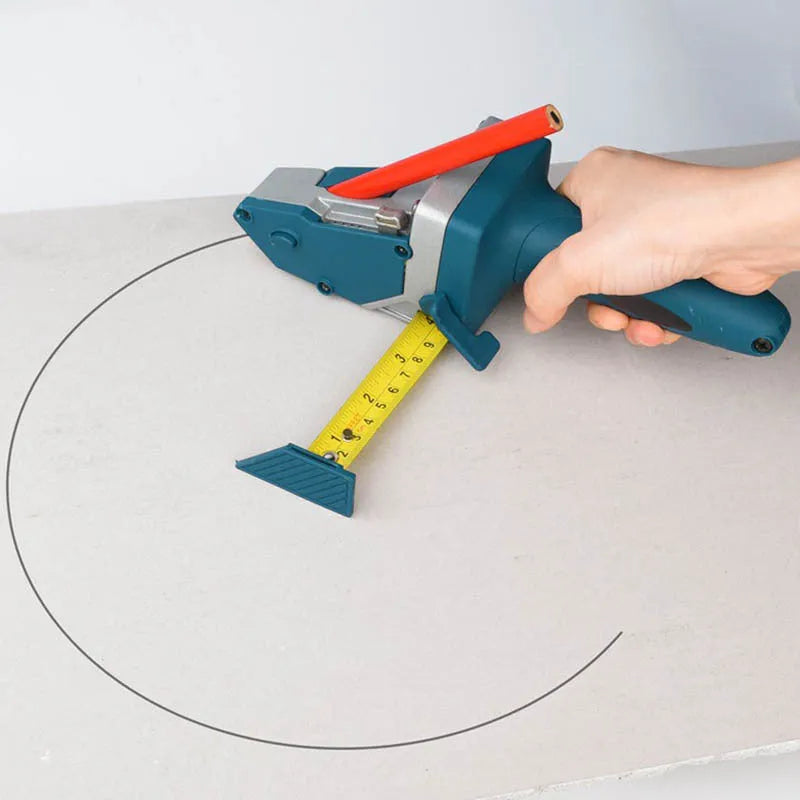 Blue aluminium alloy woodworking cutter with TPR plastic handle and measurement scale.