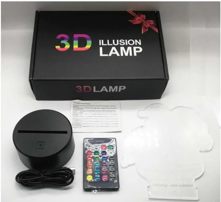Panda 3D night light with black ABS base and clear acrylic panel showing colourful gradient lighting.