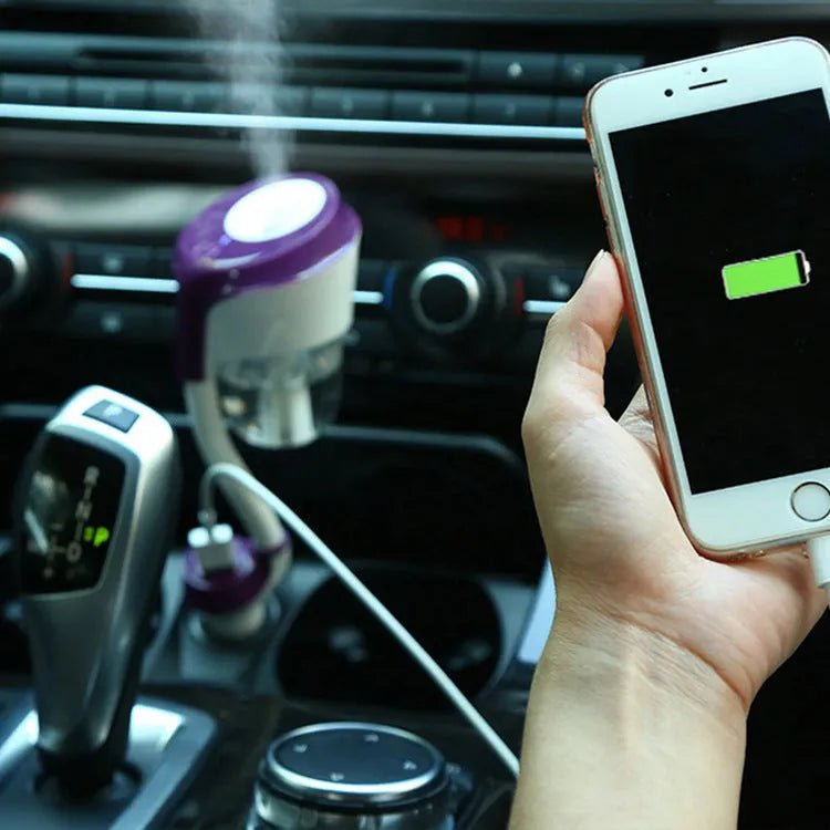 Mini car humidifier with USB, 50ml tank, in black, white, purple, blue colour options