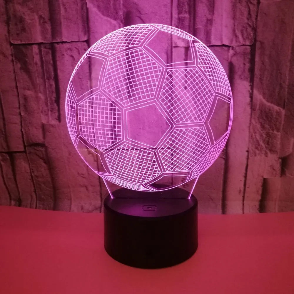 3D football night light with colour changing options and touch controls on acrylic panel