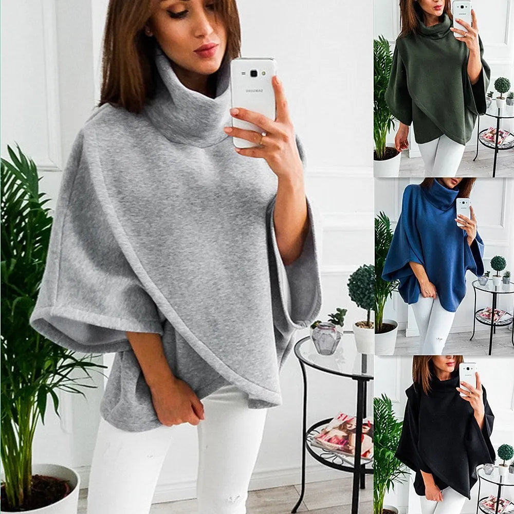 Women's elongated batwing sleeve cardigan sweatshirt in plus velvet fabric