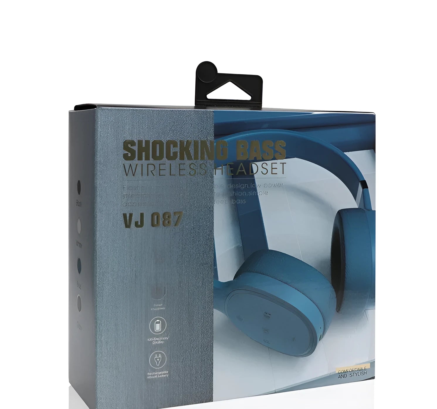 Wireless Bluetooth headset with over-ear cups shown in black, blue, grey, and white colour options.