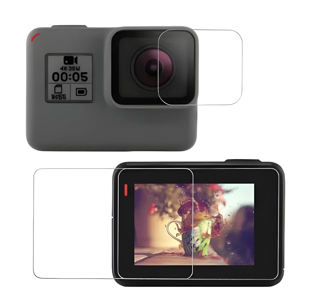 GoPro Hero 5 6 7 transparent 9H tempered glass lens and LCD screen protector film pack