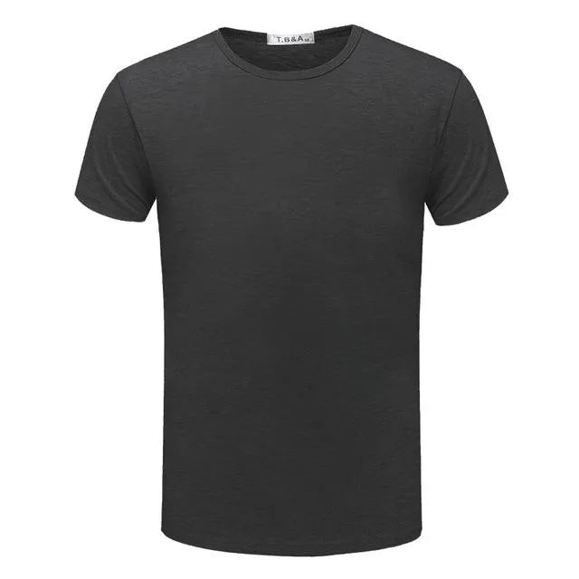 Men's short sleeve O-neck slim T shirt shown in gray, red, and white, sizes L to XXXL