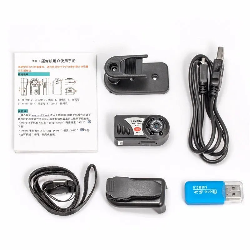 Black wifi remote camera with LCD screen showing 16x optical zoom and night vision capability