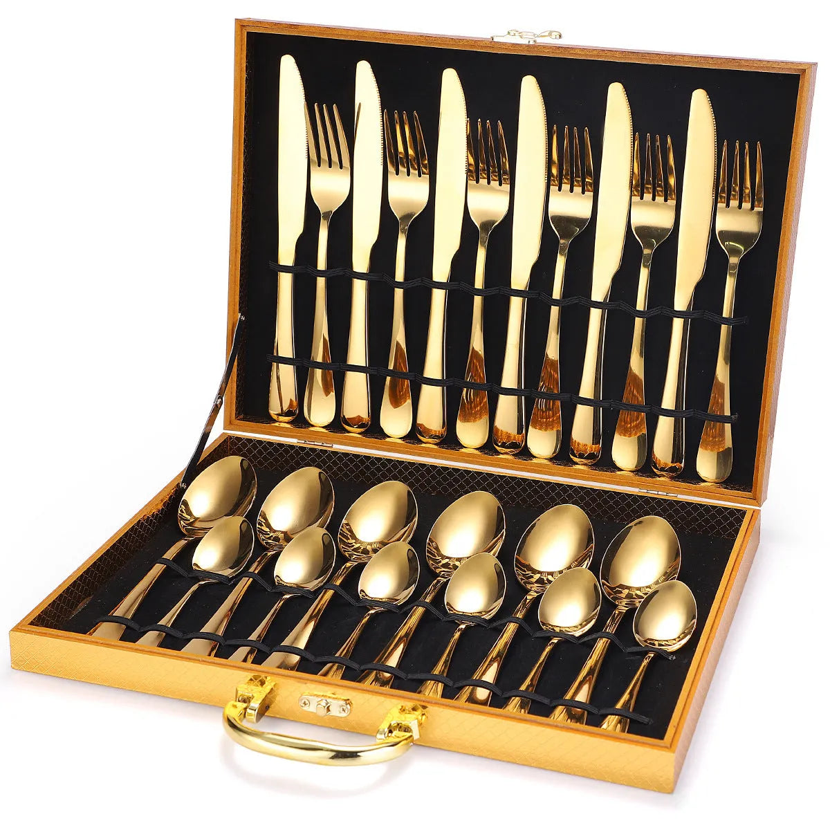 24 piece 18/10 stainless steel cutlery set in Silver style with wood storage box