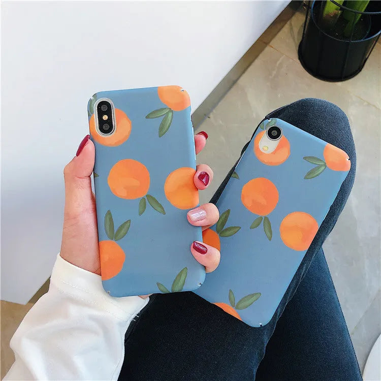 Orange retro iPhone case with water and blue background design for models 6 to XR