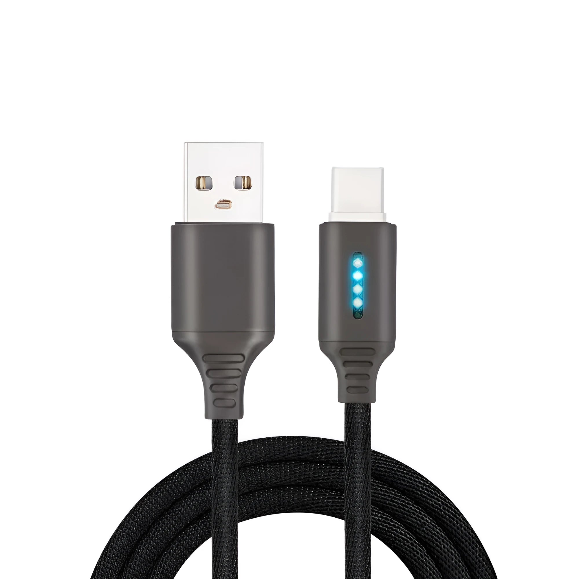Fabric weaving fast charging cable showing woven texture and USB connector