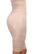Women's black seamless high-waisted shapewear shorts for tummy control laid flat
