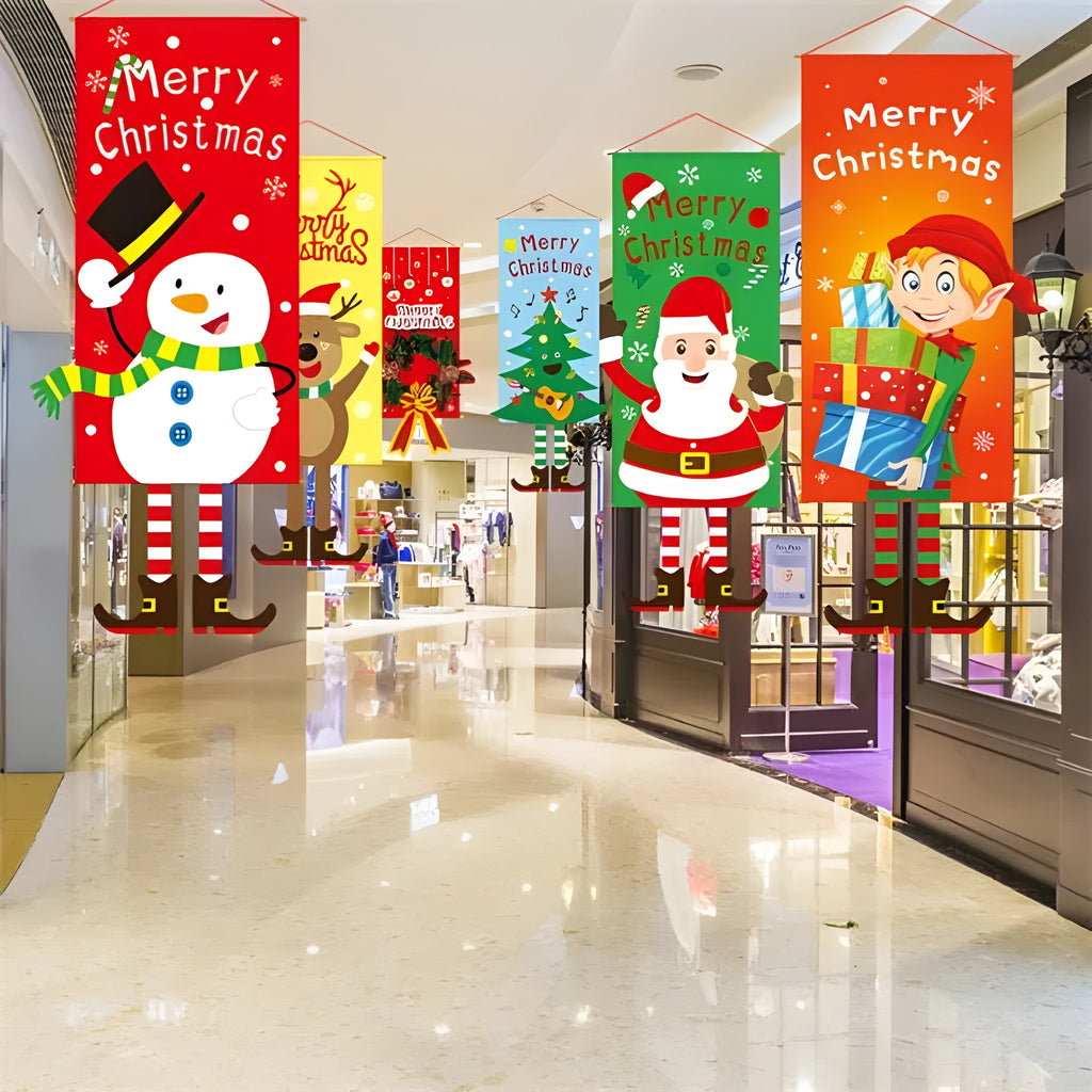 Christmas cloth poster featuring Santa Claus design, measuring 115x40cm, for window decoration