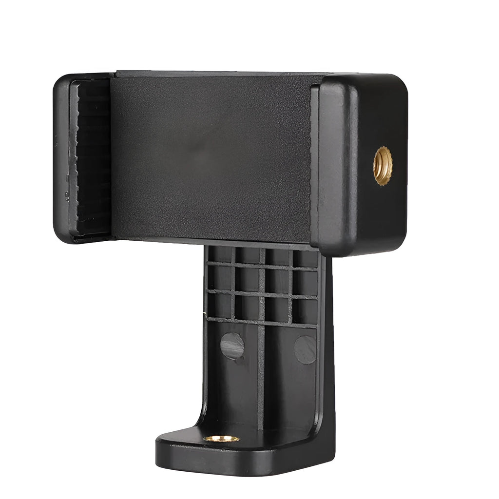 Black plastic phone holder with rotating clamp mechanism showing 10x4x3.5mm dimensions