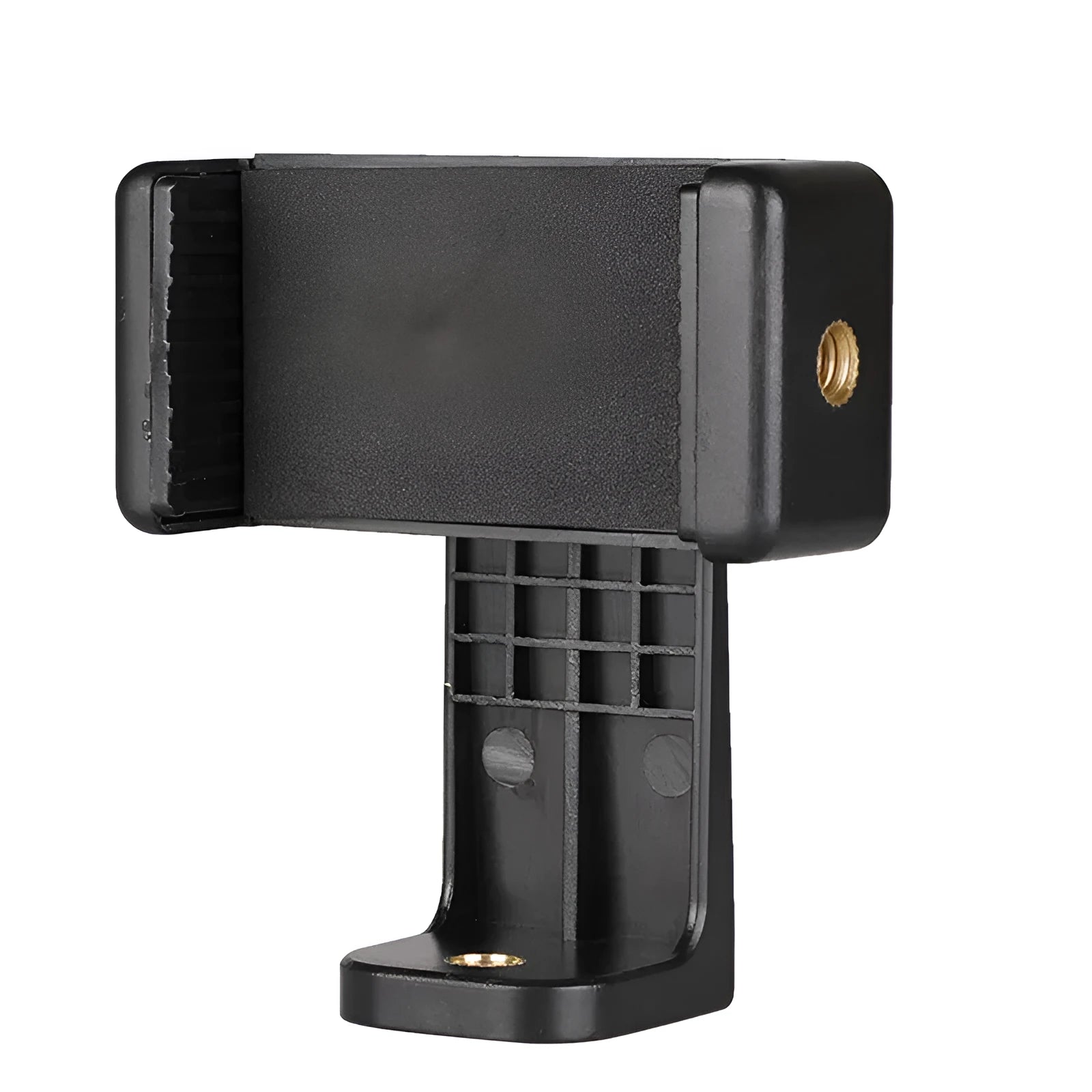 Black plastic phone holder with rotating clamp mechanism showing 10x4x3.5mm dimensions