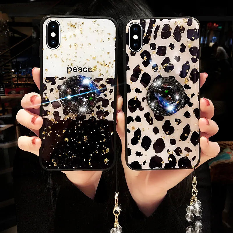 Leopard print TPU phone case back cover for iPhone and Samsung Galaxy models full colour design