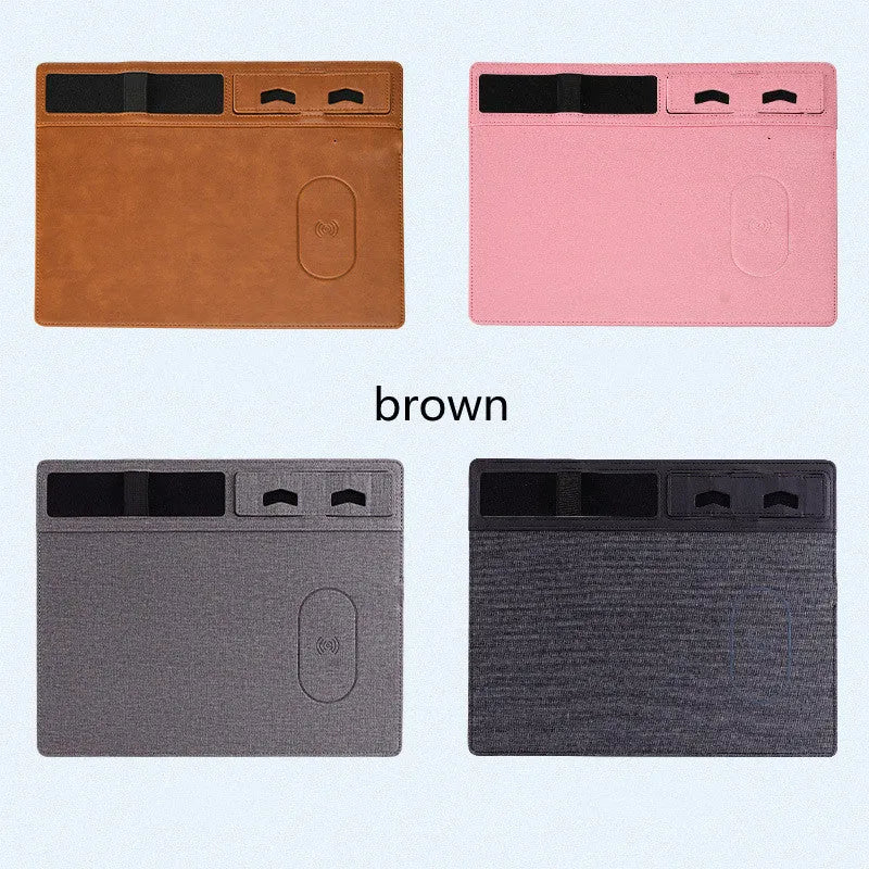 32cm wireless charging gaming mouse pad with phone holder in black, brown, grey, or pink colour options