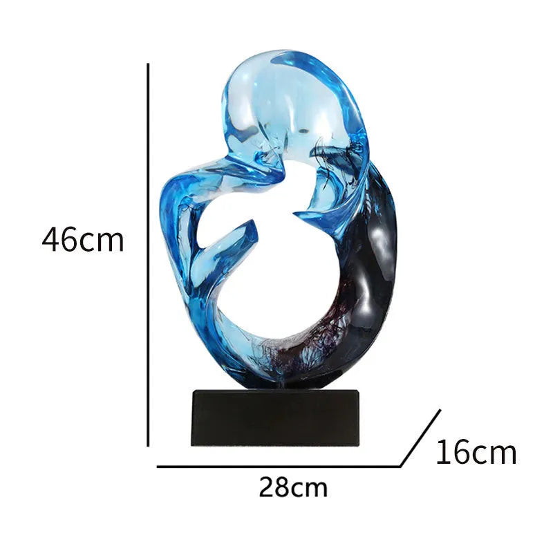 Transparent resin ornament sculpture in modern style with orange red or blue colour option