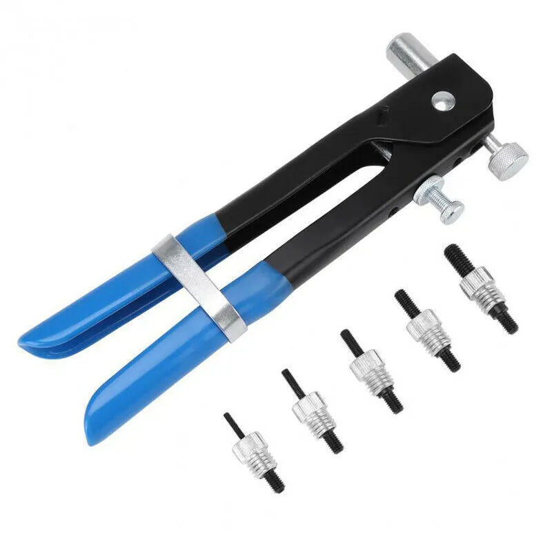 Alloy steel manual rivet nut tool with interchangeable mandrels for M3 M4 M5 M6 M8 threads.