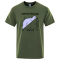Loose fit grey cotton T-shirt with a humorous white Hippotenuse Opposite Adjacent mathematics print on the chest.
