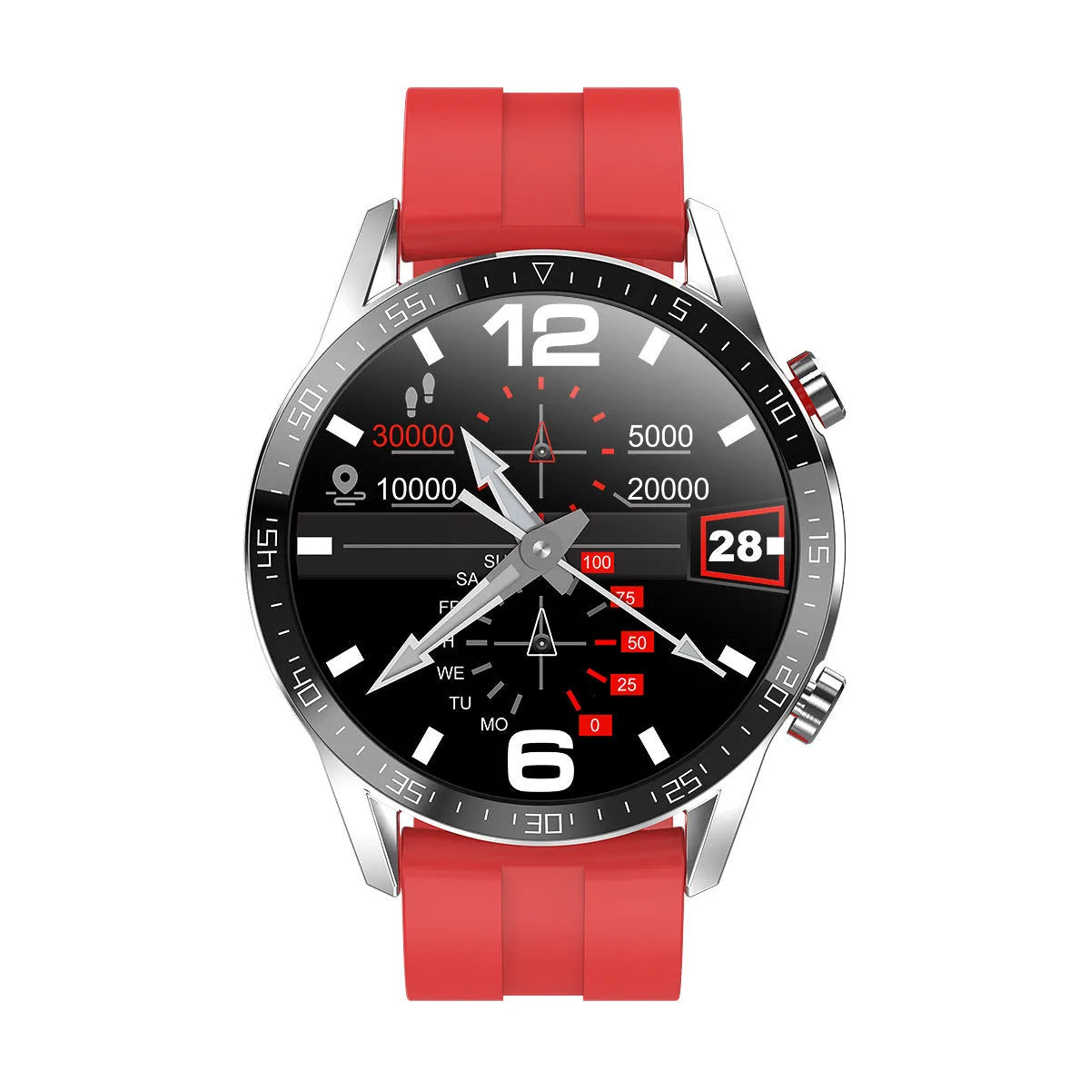 L13 heart rate smart watch on wrist with 1.3 inch screen showing step count and heart rate data