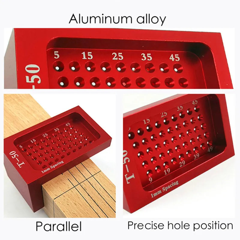 T50 Mini Scribe woodworking ruler in red, alloy steel marking gauge for household woodworking, one kit.