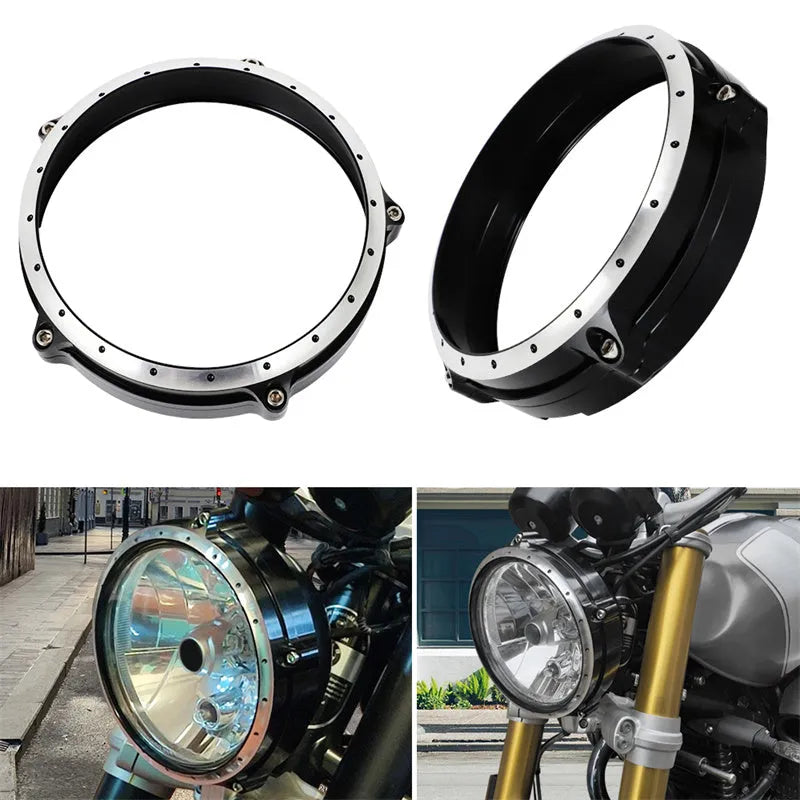 Black CNC aluminium headlight cover for BMW R NineT Scrambler motorcycle 2014-2017 models