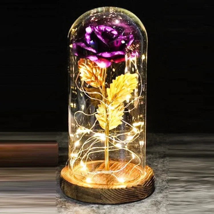 LED-lit silk rose bouquet under glass cover in various colours, 30cm centrepiece decoration