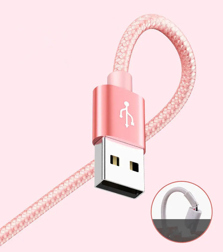 Three-in-one mobile phone charging cable with Micro USB, Lightning and Type-C connectors in six colour options