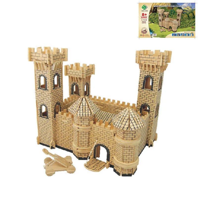 Flat pack wooden 3D puzzle with laser-cut birch plywood pieces in picture colour