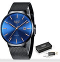 Men's stainless steel watch with 40mm dial in black, blue and black blue colour options